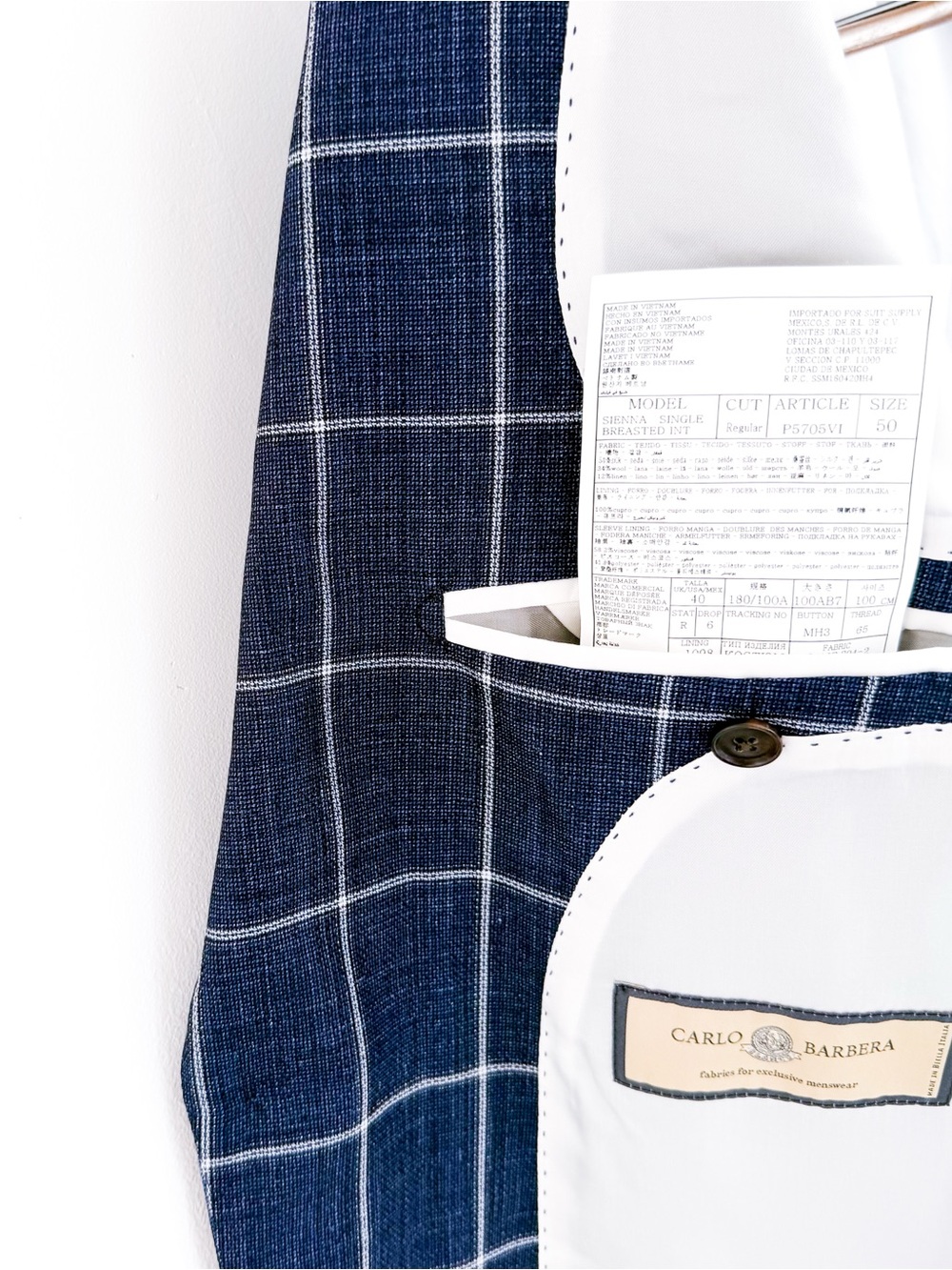 NEW Suitsupply Sienna Men's Blue Windowpane Suit Silk Wool Linen Blue White 40R - Picture 16 of 16